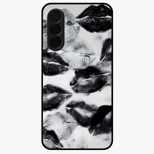 Midnight Kiss Marks Glass Case showing flat back view with lipstick kiss mark artwork and glossy glass finish.