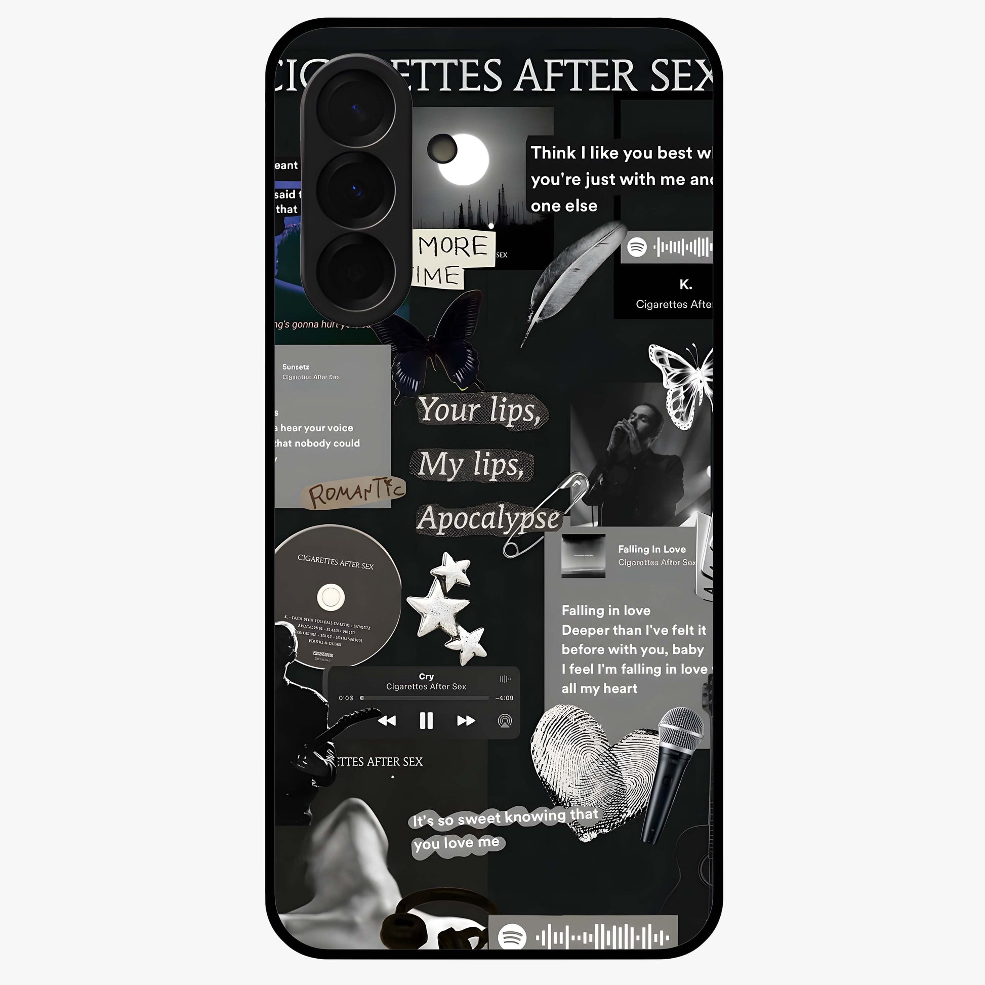 Midnight Love Echo Glass Case showing flat back view with romantic midnight themed artwork and glossy glass finish.