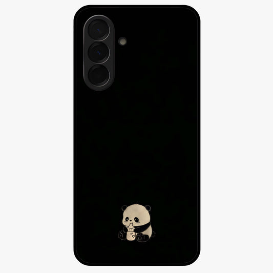 Midnight Panda Love Glass Case showing flat back view with cute panda themed artwork and glossy glass finish.