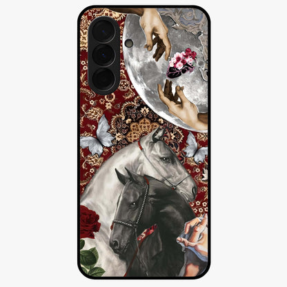 Moonlit Royal Stallion Glass Case showing flat back view with majestic horse under moonlight artwork and glossy glass finish.