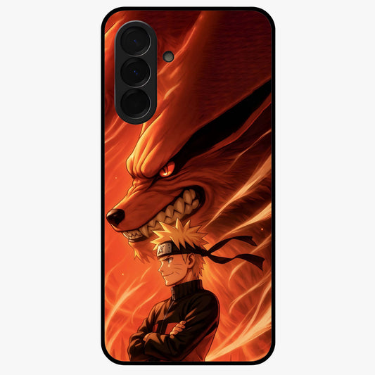 Nine Tails Legacy Glass Case showing flat back view with powerful nine-tailed fox inspired artwork and glossy glass finish.