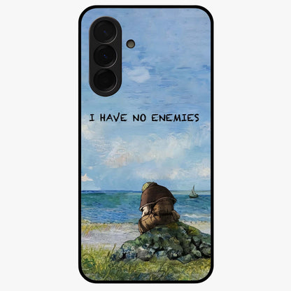 Peace Beyond War Glass Case showing flat back view with symbolic peace themed artwork and glossy glass finish.