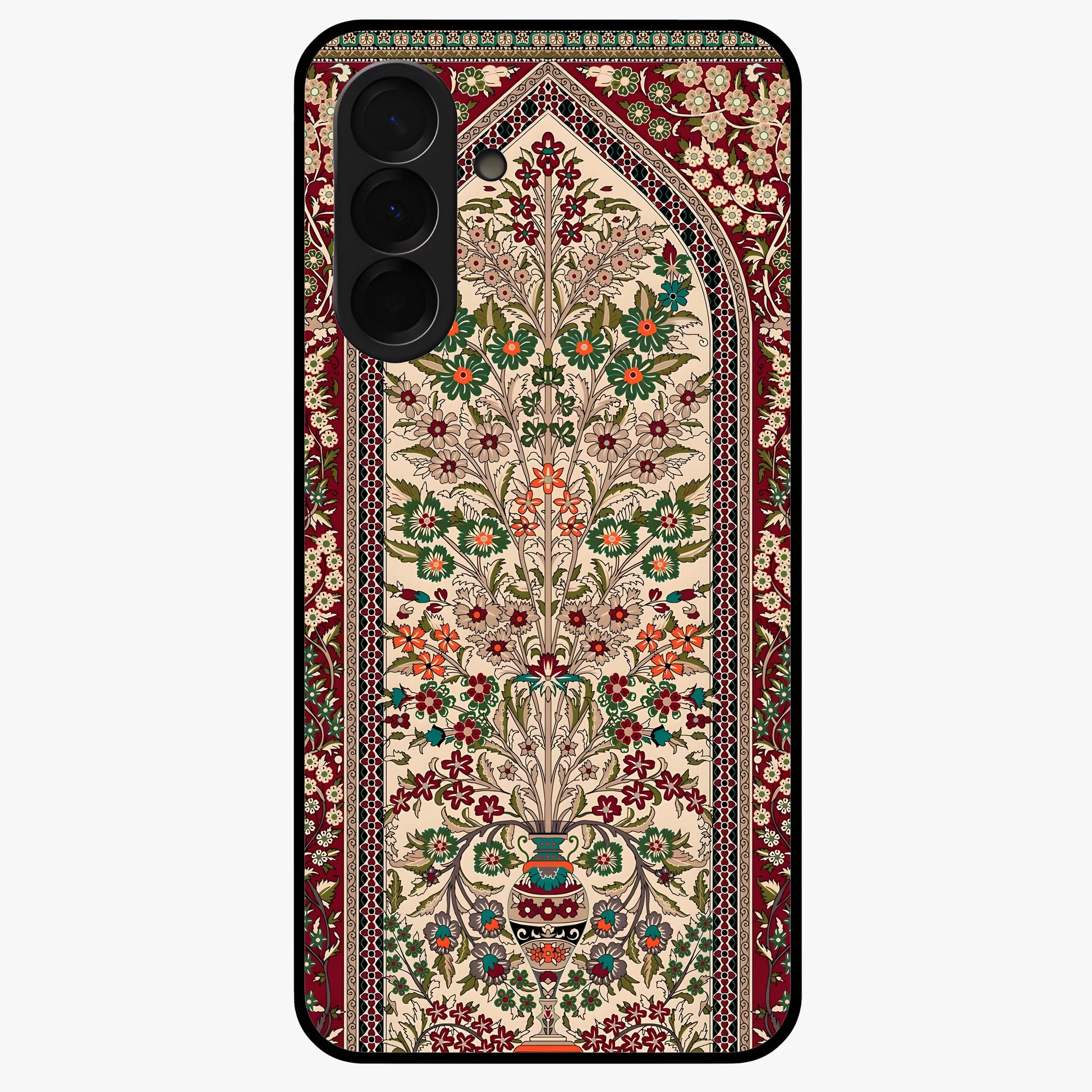 Persian Inspired Glass Case showing flat back view with ornate Persian style pattern artwork and glossy glass finish.