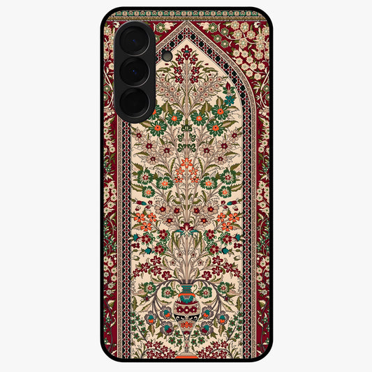 Persian Inspired Glass Case showing flat back view with ornate Persian style pattern artwork and glossy glass finish.