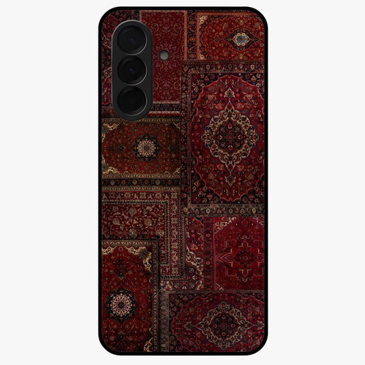 Persian Velvet Tale Glass Case showing flat back view with luxurious Persian velvet pattern artwork and glossy glass finish.
