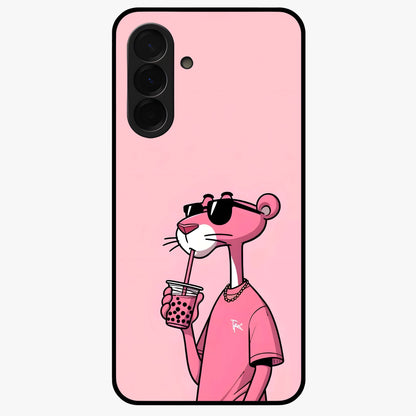 Pink Panther Glass Case showing flat back view with iconic pink panther artwork and glossy glass finish.