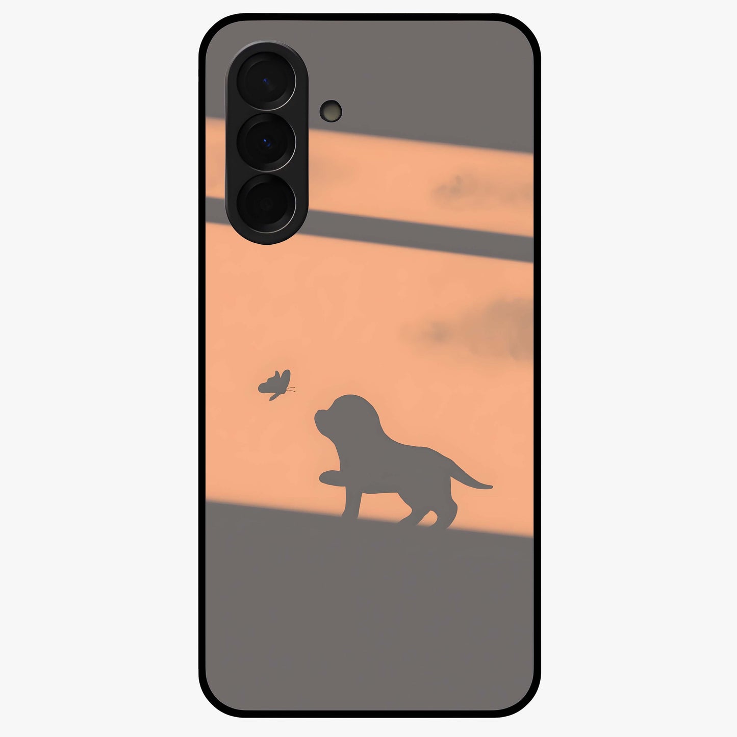 Puppy Shadow Art Glass Case showing flat back view with cute puppy shadow style artwork and glossy glass finish.