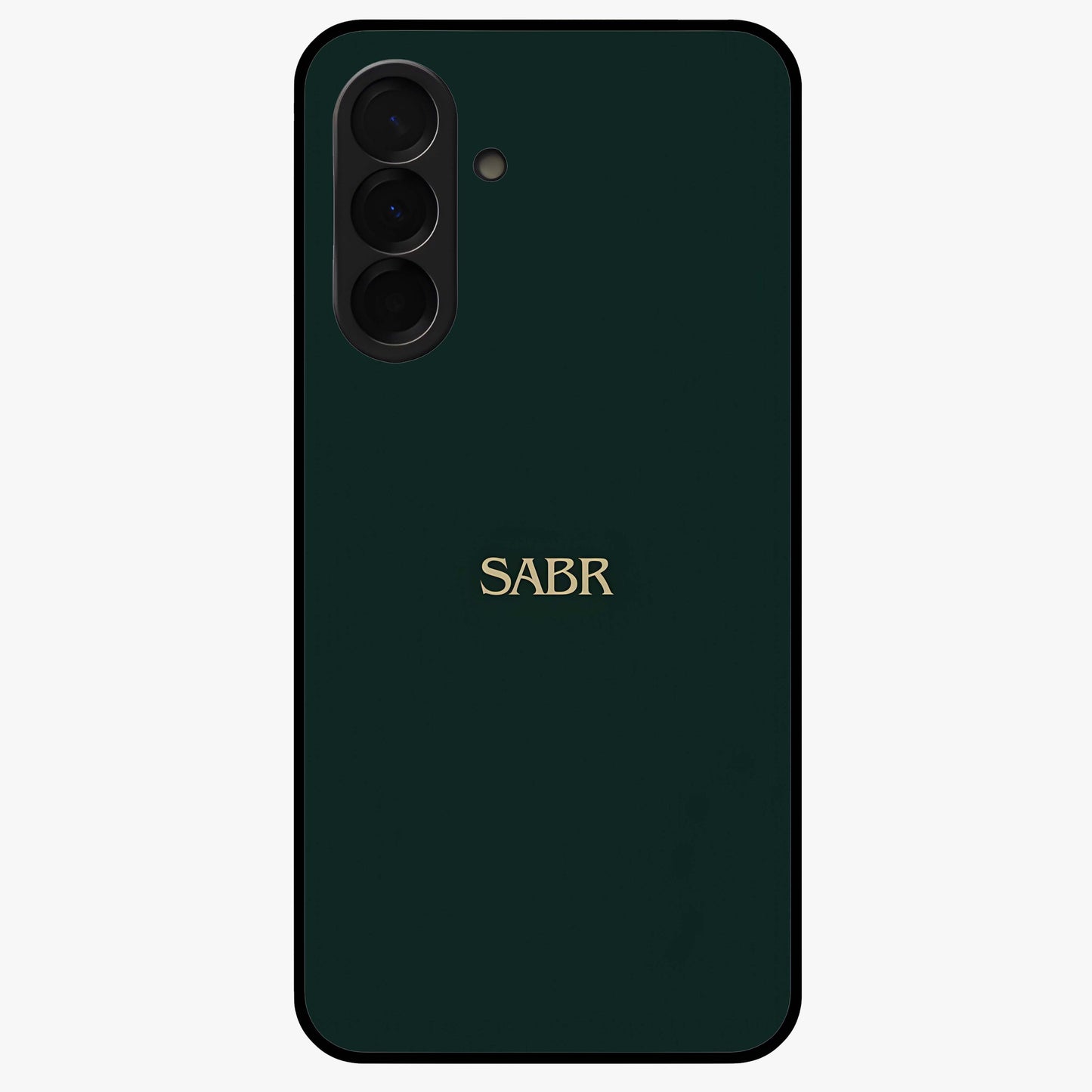 Sabr Minimal Patience Glass Case showing flat back view with minimalist typography artwork and glossy glass finish.