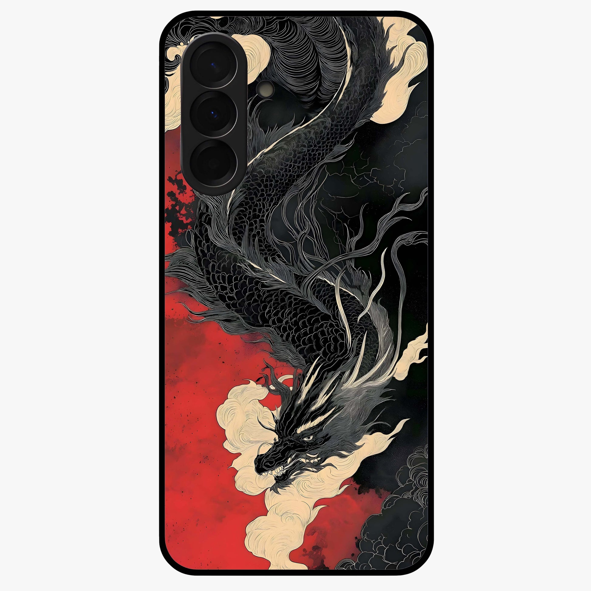 Shadow Dragon Fury Glass Case showing flat back view with fierce dragon artwork and glossy glass finish.