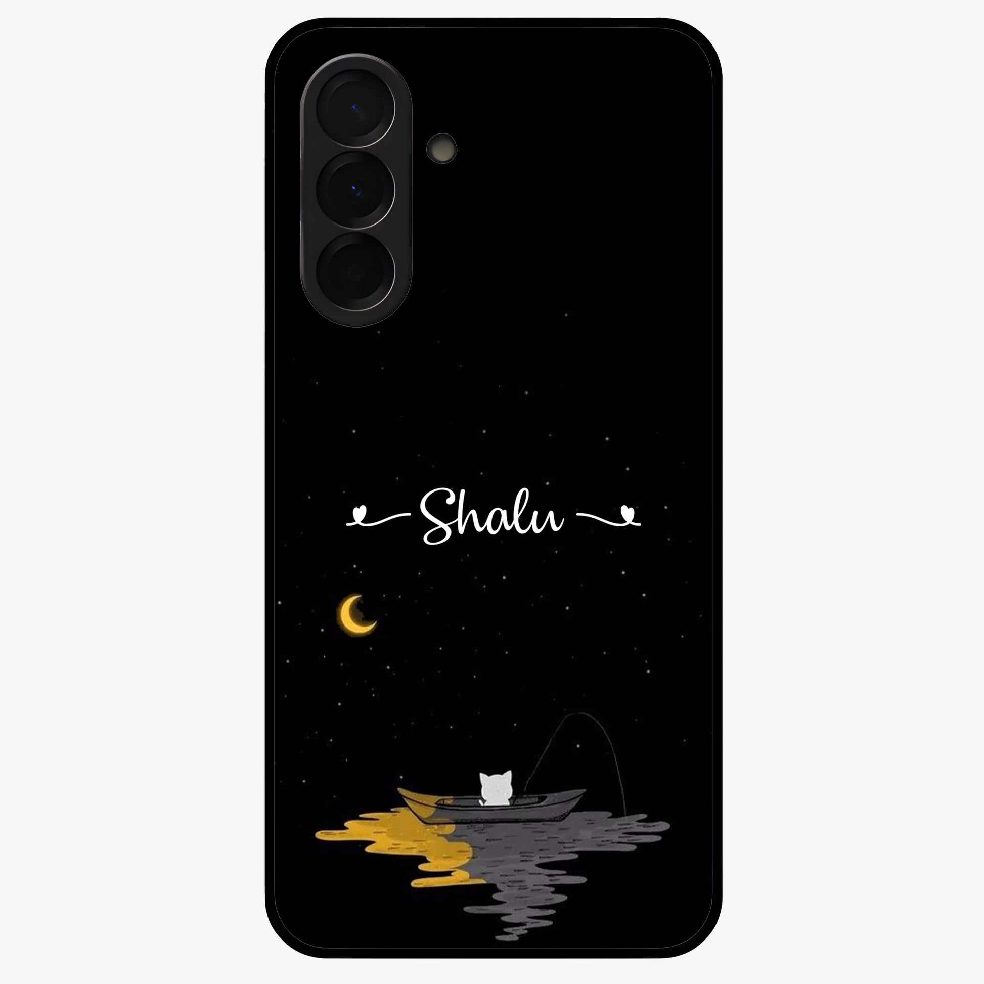 Silent Night Row Glass Case showing flat back view with calm night themed artwork and glossy glass finish.