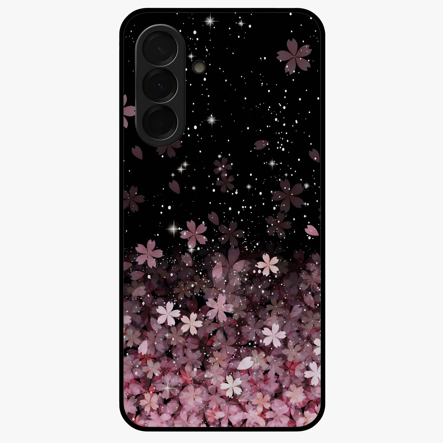 Small Starry Flowers Glass Case showing flat back view with delicate starry floral artwork and glossy glass finish.