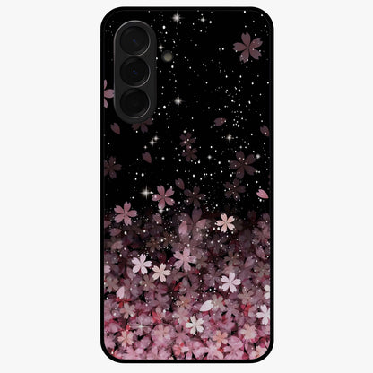 Small Starry Flowers Glass Case showing flat back view with delicate starry floral artwork and glossy glass finish.