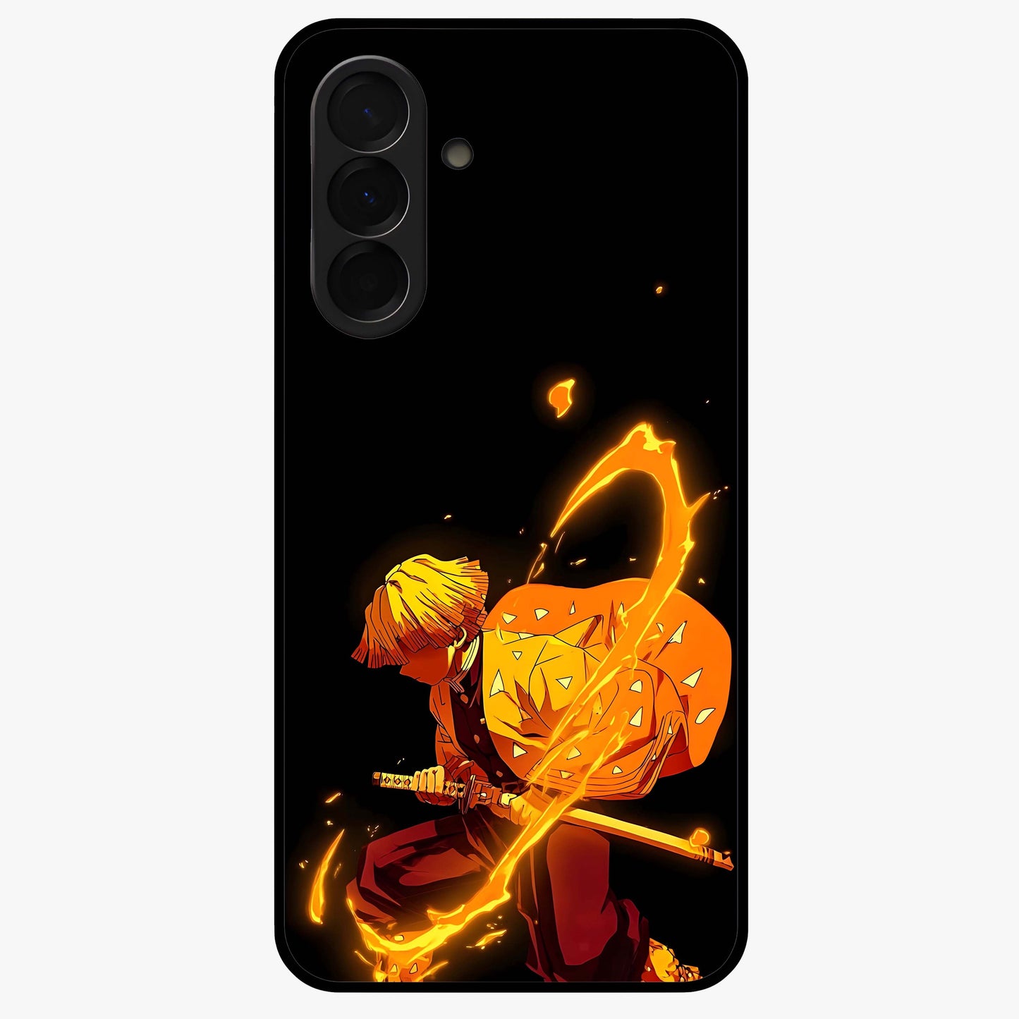 Thunder Flame Execution Glass Case showing flat back view with powerful flame and lightning artwork and glossy glass finish.