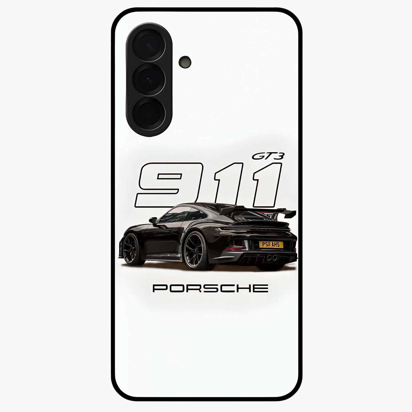 Turbo Legacy Icon Glass Case showing flat back view with iconic sports car inspired artwork and glossy glass finish.