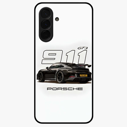 Turbo Legacy Icon Glass Case showing flat back view with iconic sports car inspired artwork and glossy glass finish.