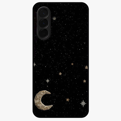 Twinkle Star With Half Moon Glass Case showing flat back view with star and half moon artwork and glossy glass finish.