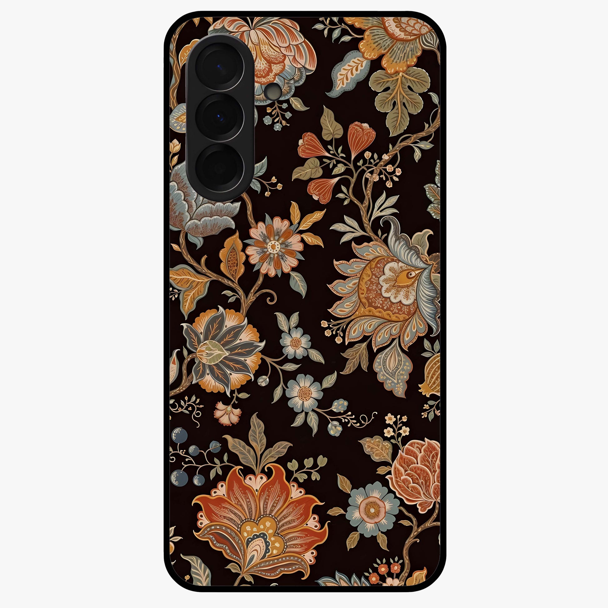 Vintage Floral Dream Glass Case showing flat back view with classic floral artwork and glossy glass finish.