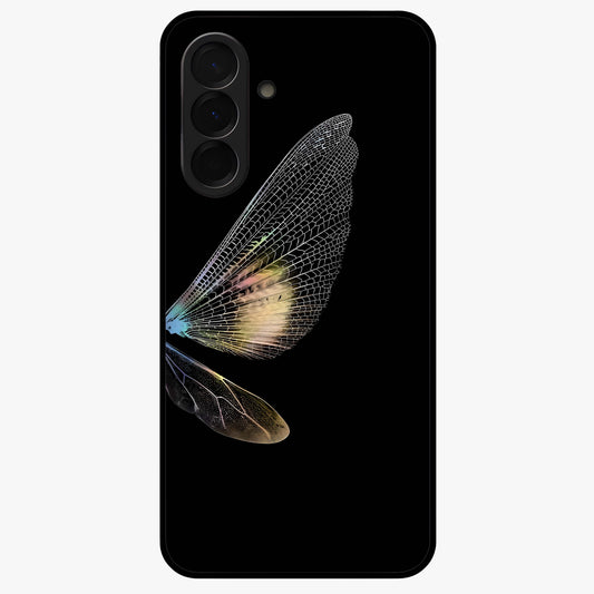 Whispers Of Wings Glass Case showing flat back view with graceful wing inspired artwork and glossy glass finish.