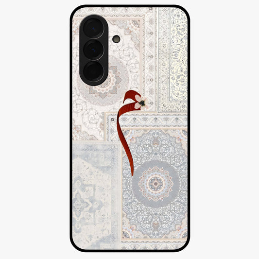 White Aesthetic Bow Glass Case showing flat back view with minimal bow artwork and glossy glass finish.