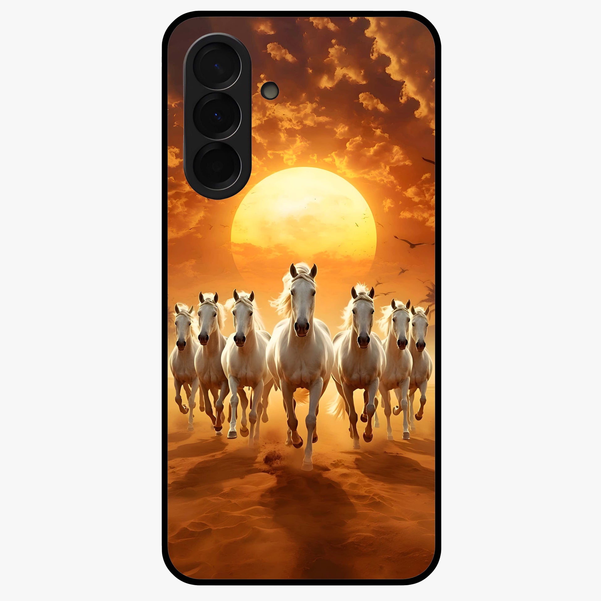 Wild Sunset Majesty Glass Case showing flat back view with majestic sunset landscape artwork and glossy glass finish.