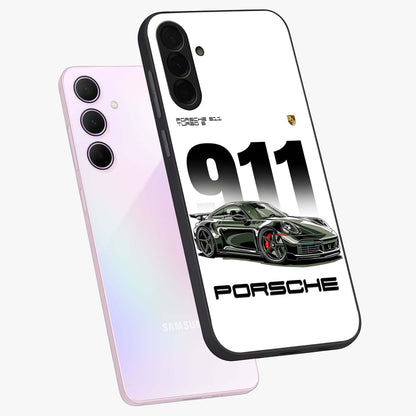 911 Turbo Dominance Glass Case displayed in premium angled mockup highlighting sporty car illustration and sleek glass surface.