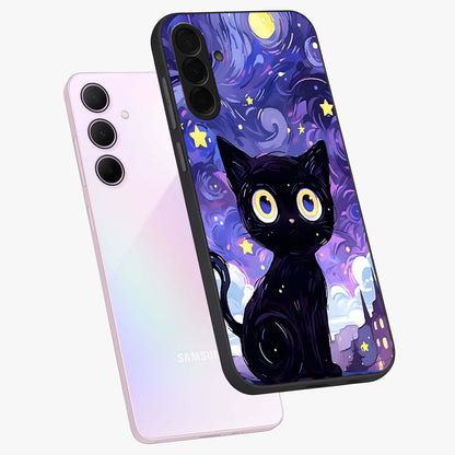 Abstract Cat Art Glass Case displayed in angled mockup highlighting modern abstract cat artwork and sleek glass surface.