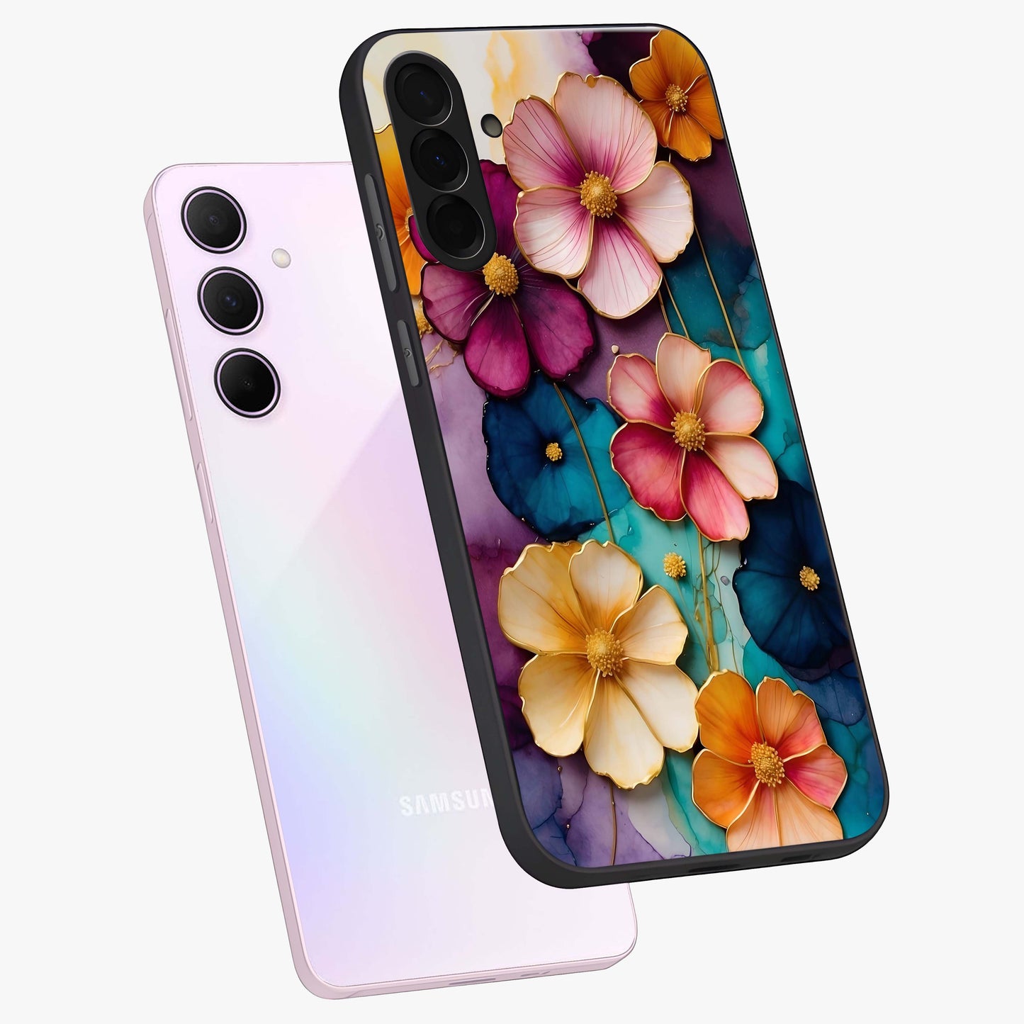 Artlyn Grace Flower Pattern Glass Case displayed in angled mockup highlighting delicate flower pattern design and smooth glass surface.