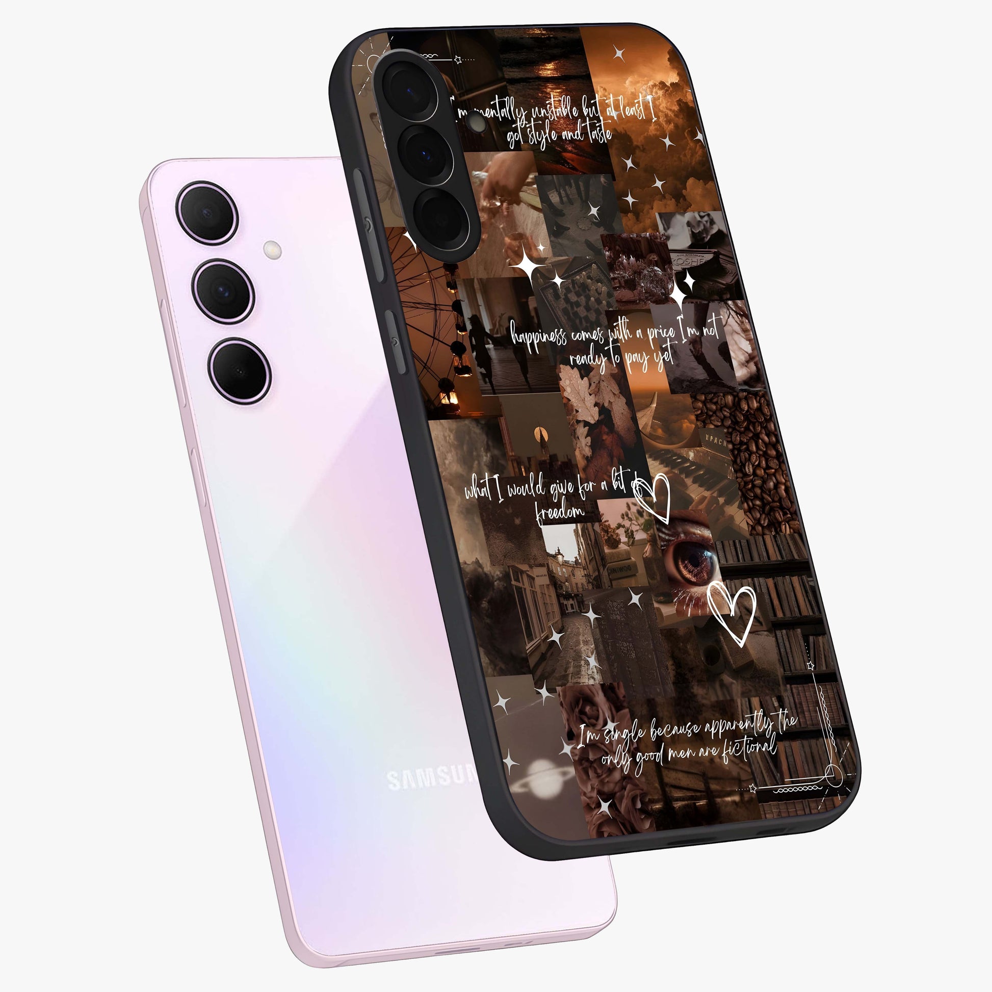 Bittersweet Aesthetic Chaos Glass Case displayed in angled mockup highlighting expressive abstract artwork and edgy aesthetic theme.