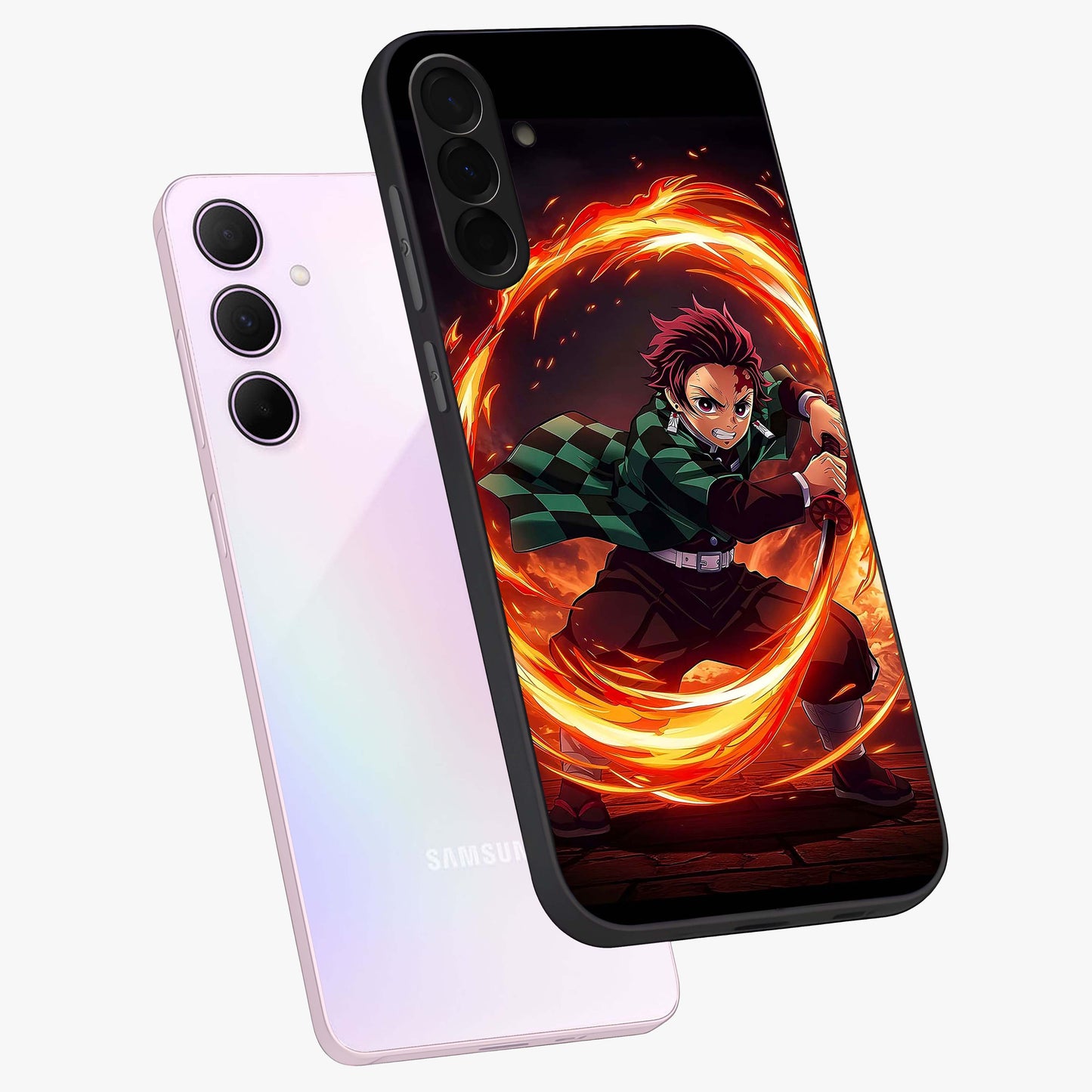Blazing Sword Resolve Glass Case displayed in angled mockup highlighting powerful sword illustration and bold fantasy theme.