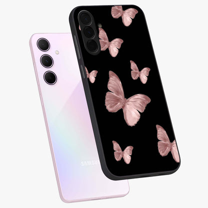 Butterfly Pattern Glass Case displayed in angled mockup highlighting delicate butterfly design and aesthetic pattern style.