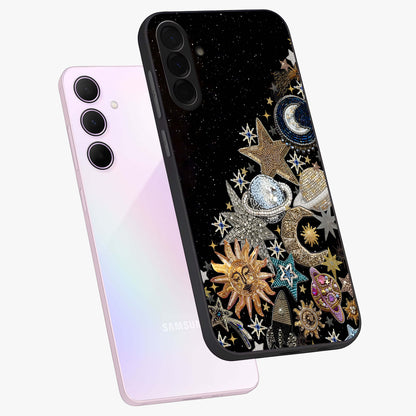 Cosmic Sparkle Dreams Glass Case displayed in angled mockup highlighting dreamy star sparkle design with celestial aesthetic.