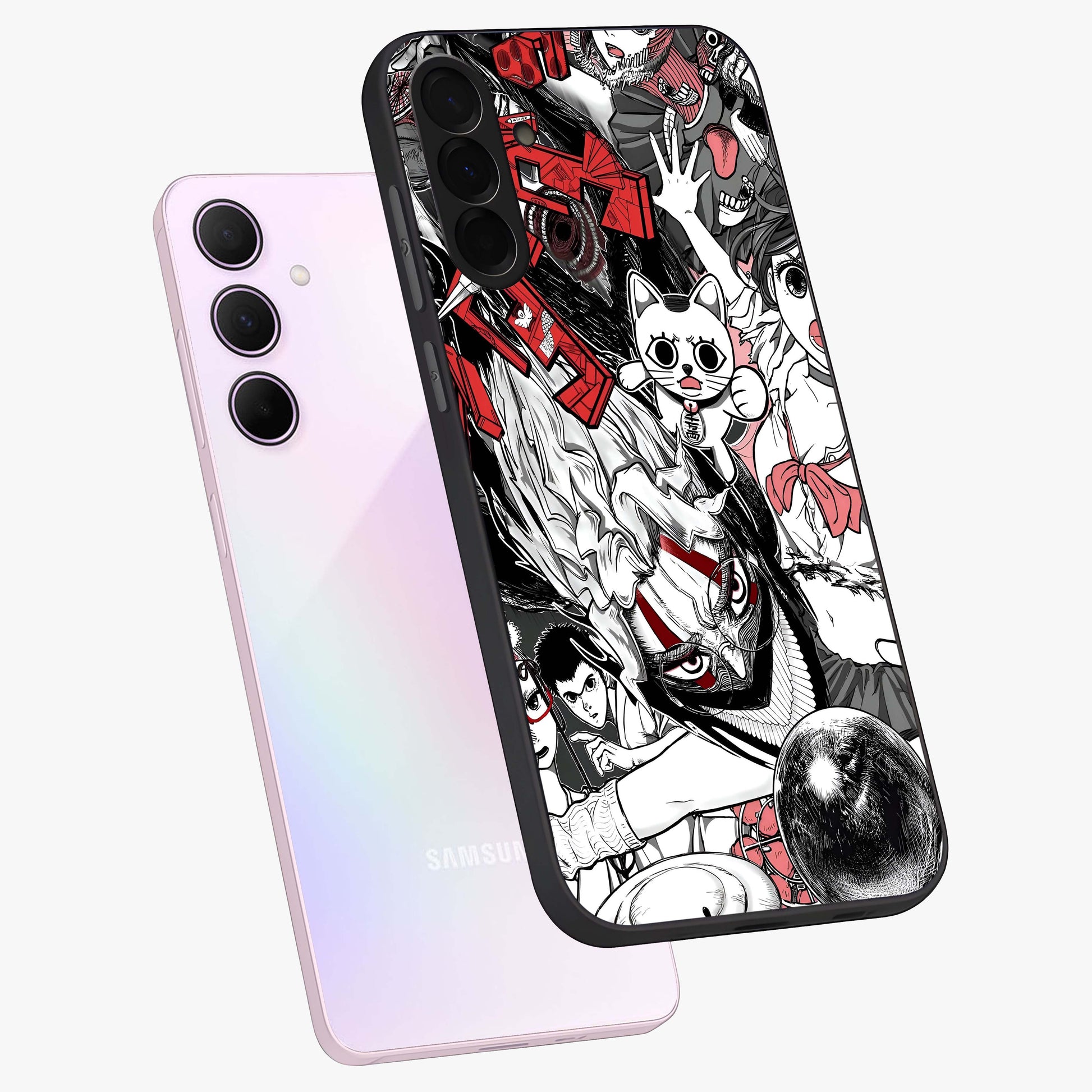 Crimson Chaos Panel Glass Case displayed in angled mockup highlighting chaotic panel style design with modern graphic theme.