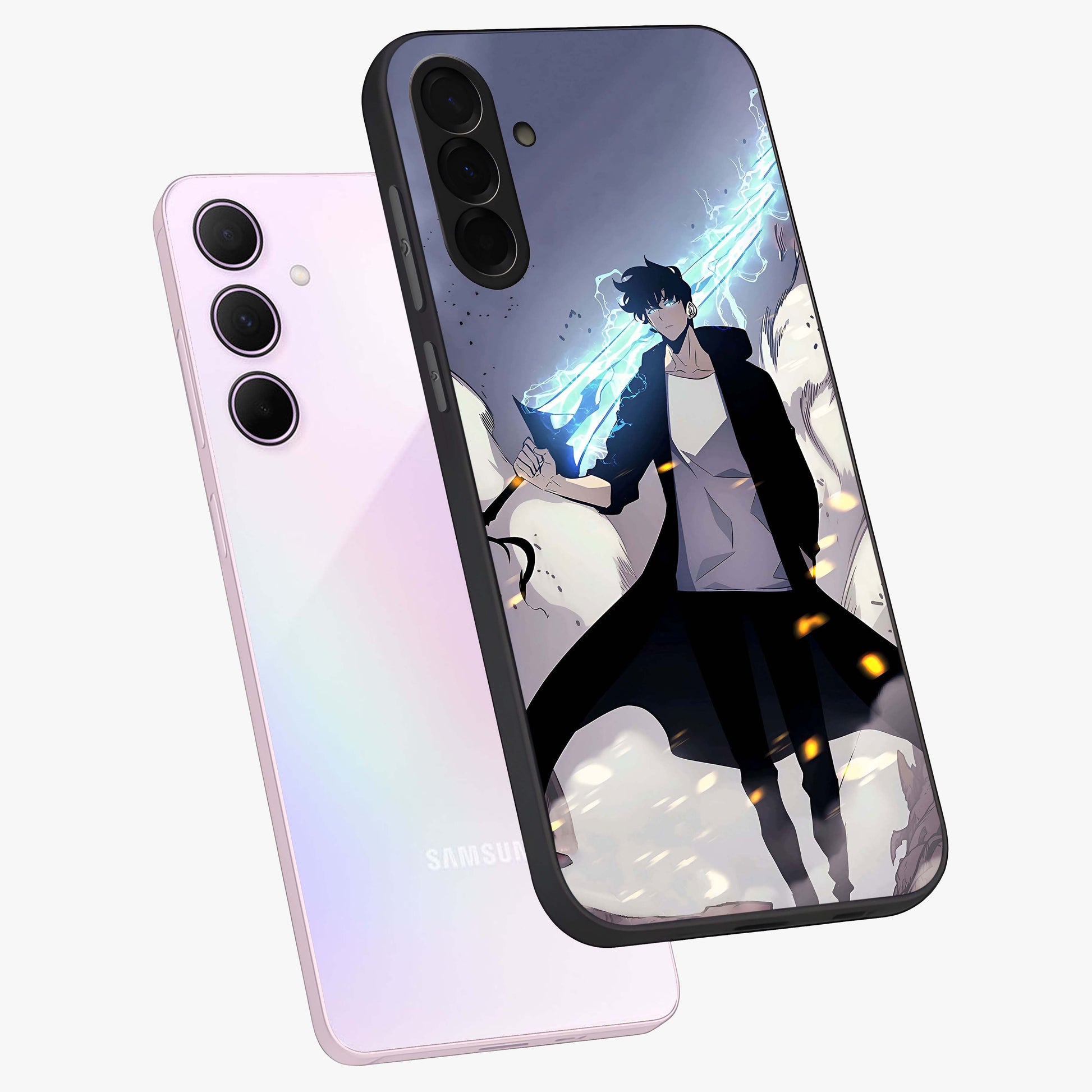 Dark Lightning Anime Warrior Glass Case displayed in angled mockup highlighting powerful lightning themed anime illustration.