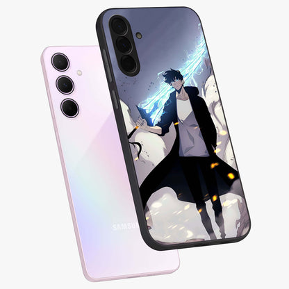 Dark Lightning Anime Warrior Glass Case displayed in angled mockup highlighting powerful lightning themed anime illustration.