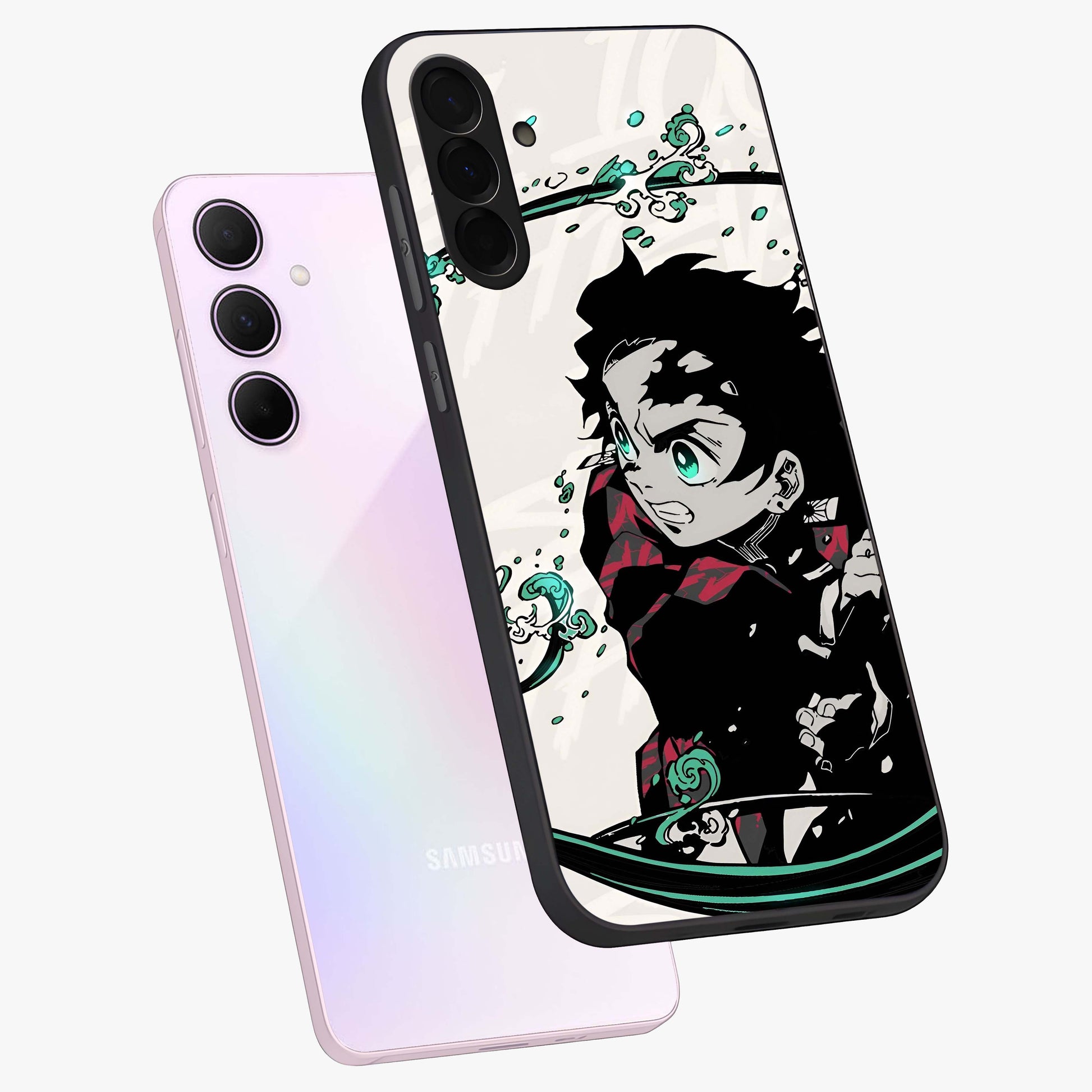 Demon Slayer Glass Case displayed in angled mockup highlighting dramatic anime character design with action aesthetic.