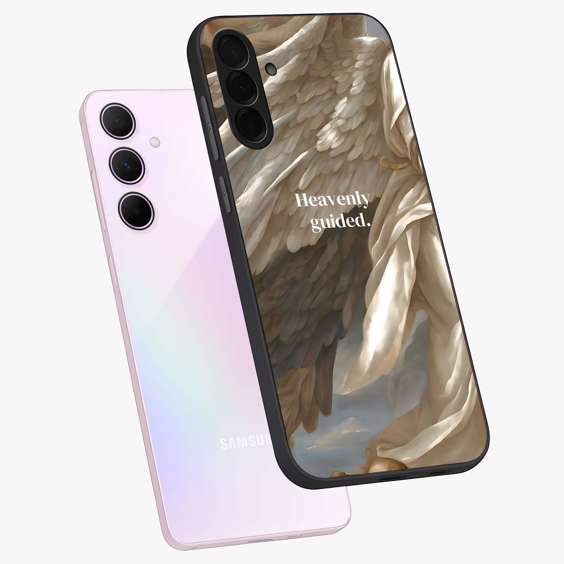 Divine Winged Grace Glass Case displayed in angled mockup highlighting graceful wing design with divine aesthetic style.