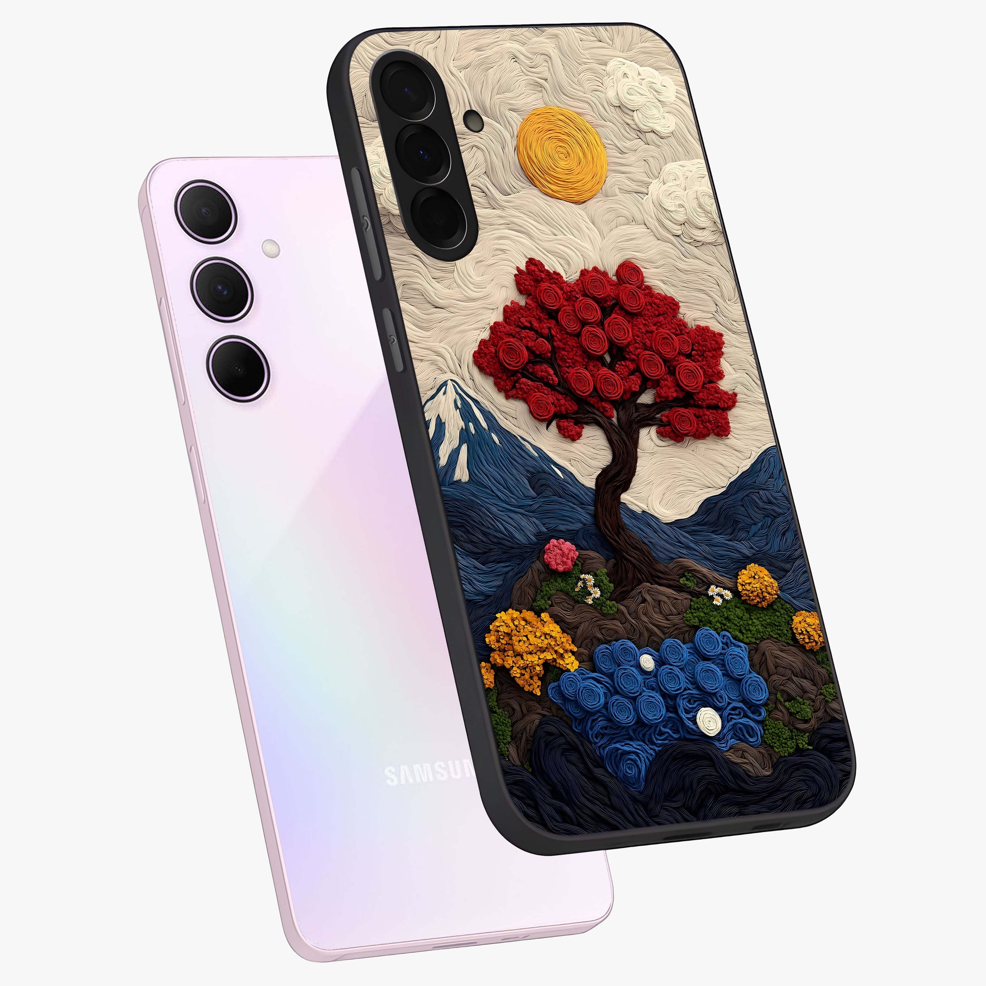 Eternal Nature Tapestry Glass Case displayed in angled mockup highlighting detailed botanical pattern with artistic aesthetic.