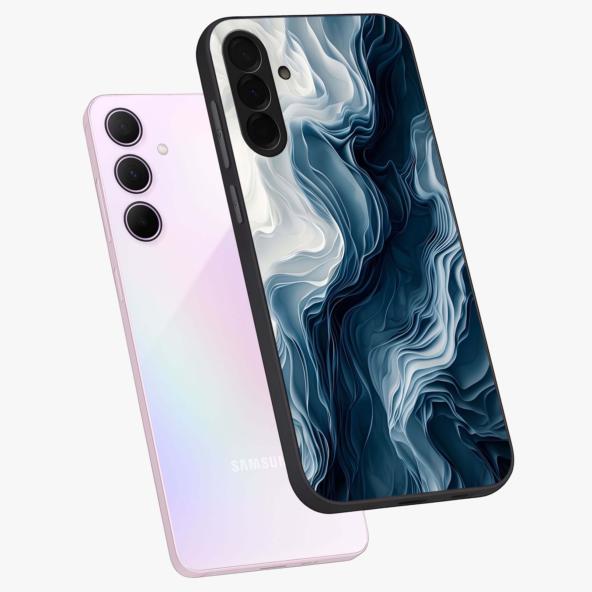 Ethereal Paper Marble Glass Case displayed in angled mockup highlighting elegant marble pattern with modern aesthetic style.