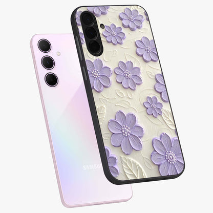 Floral Wall Art With Purple Flowers Glass Case displayed in angled mockup highlighting vibrant purple floral illustration with artistic aesthetic.