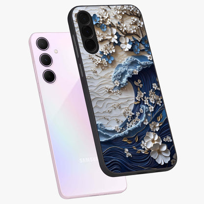 Floral Wave Origami Glass Case displayed in angled mockup highlighting geometric origami flower design with modern aesthetic style.