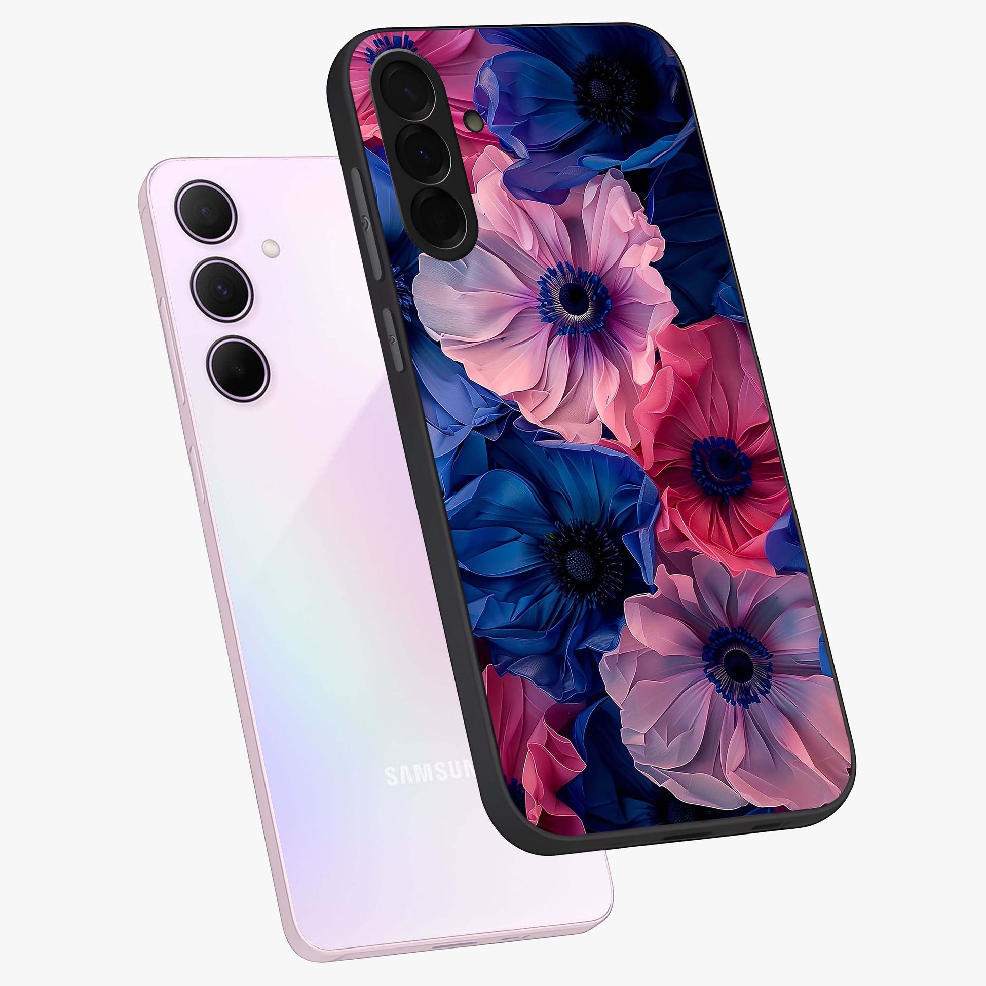 Flower Paper Art Pattern Glass Case displayed in angled mockup highlighting layered paper flower design with artistic aesthetic.