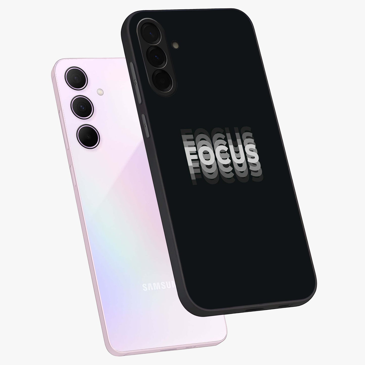 Focused Blade Discipline Glass Case displayed in angled mockup highlighting clean minimal text artwork with modern aesthetic style.