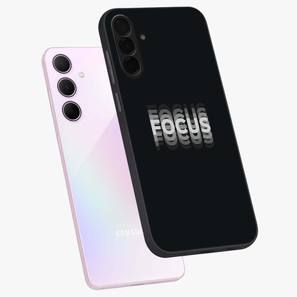 Focused Blade Discipline Glass Case displayed in angled mockup highlighting clean minimal text artwork with modern aesthetic style.