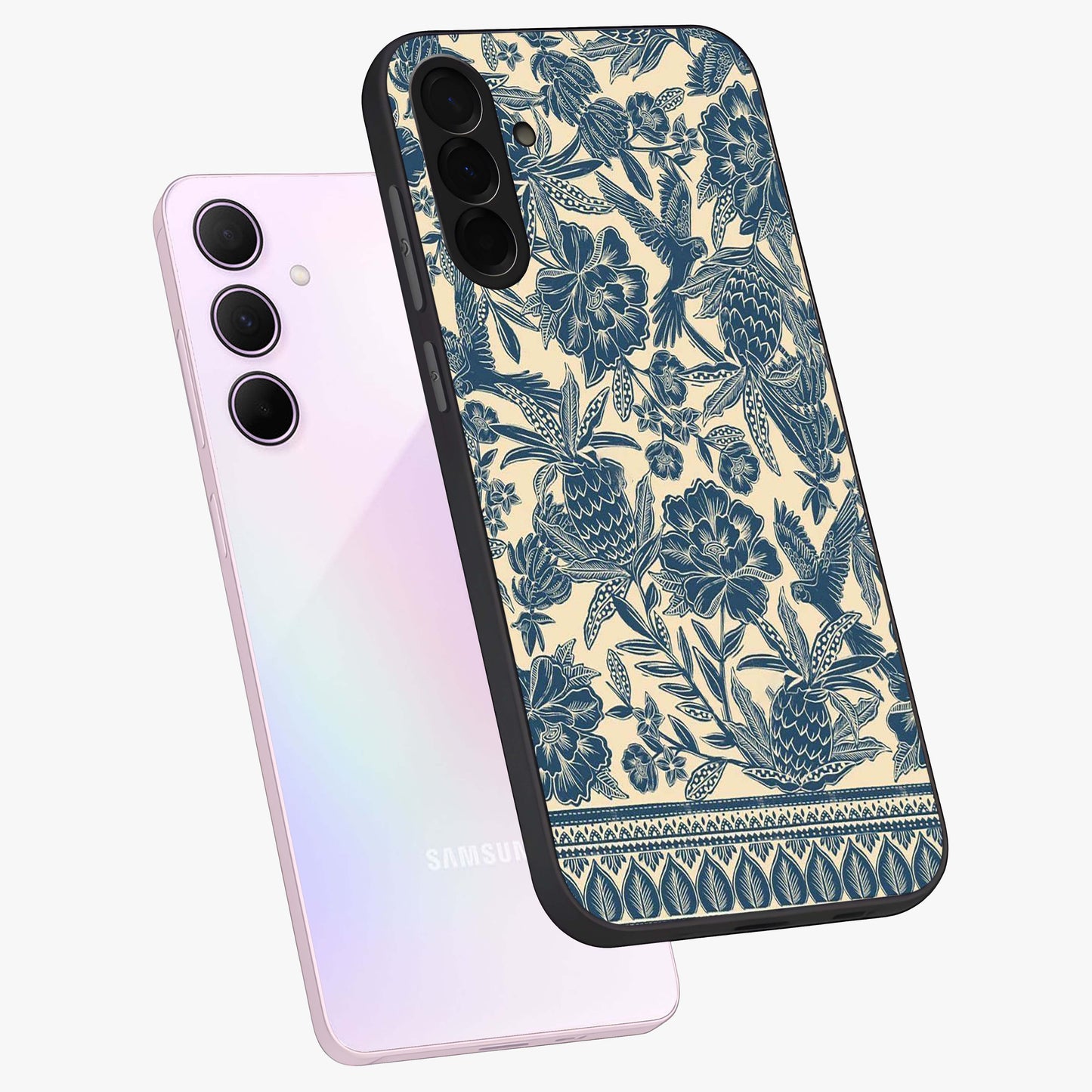 Heirloom Wild Bloom Glass Case displayed in angled mockup highlighting botanical bloom design with classic aesthetic style.