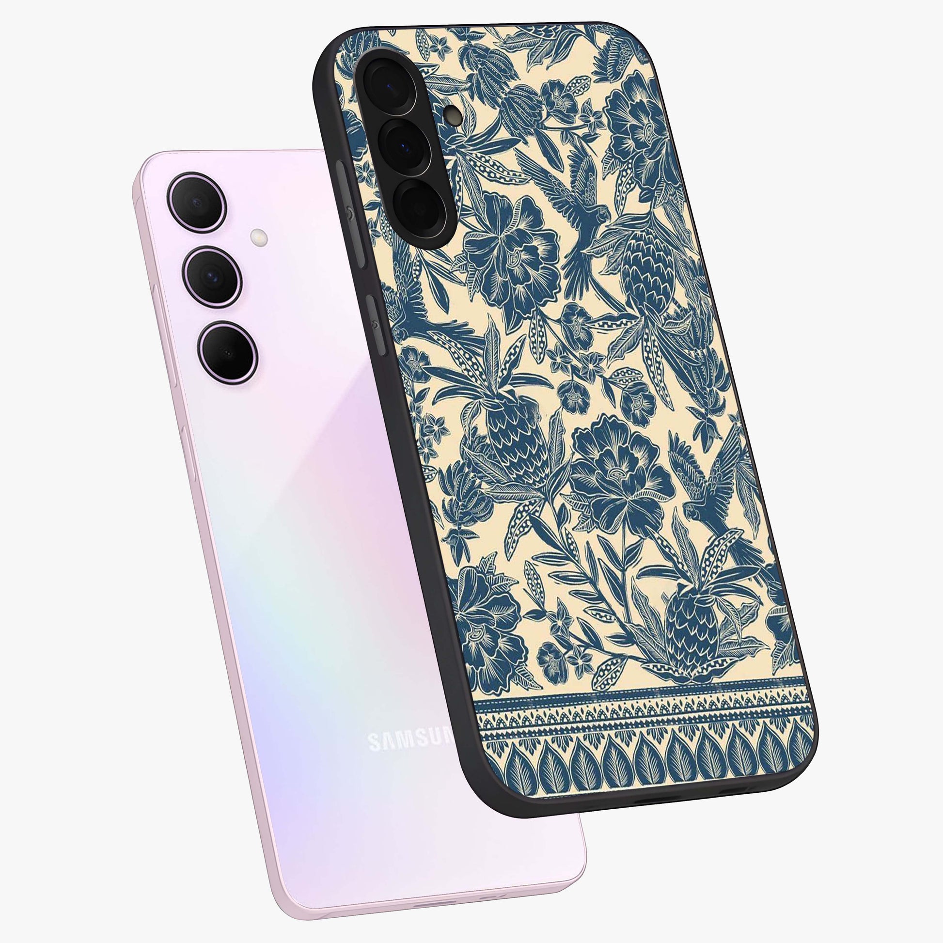 Heirloom Wild Bloom Glass Case displayed in angled mockup highlighting botanical bloom design with classic aesthetic style.