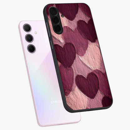 Layered Paper Hearts Glass Case displayed in angled mockup highlighting creative paper craft heart design with romantic aesthetic.