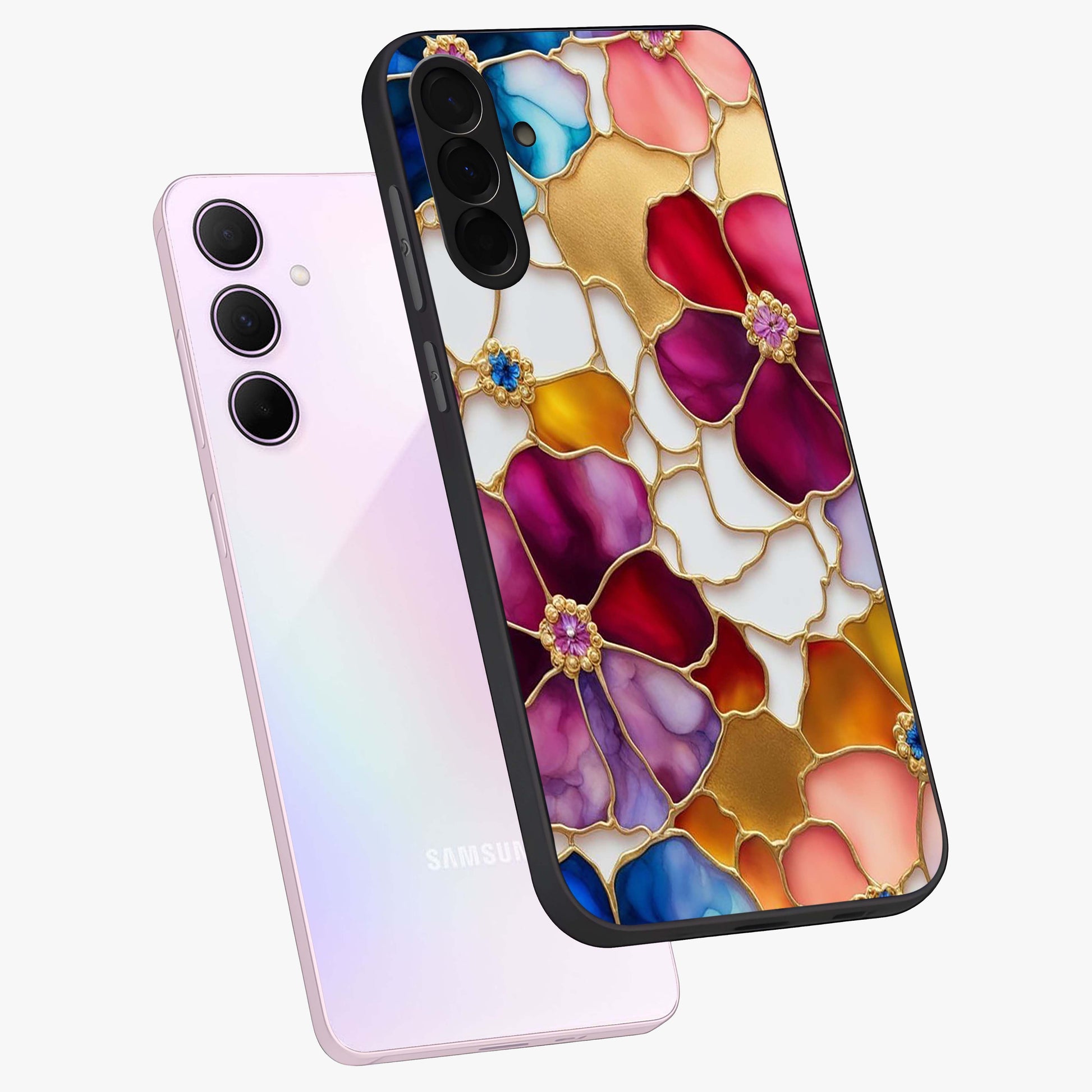 Marble Flower Pattern Glass Case displayed in angled mockup highlighting elegant marble floral design with modern aesthetic.