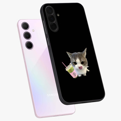 Matcha Cat Style Glass Case displayed in angled mockup highlighting playful feline design with pastel matcha aesthetic.