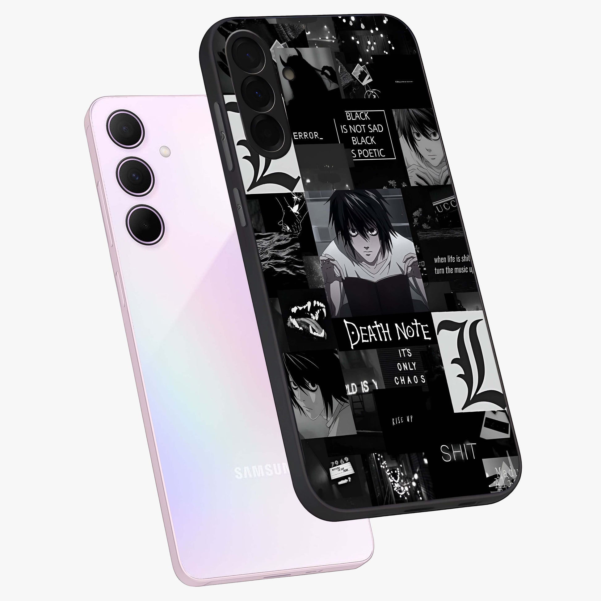 Midnight Chaos Mind Glass Case displayed in angled mockup highlighting chaotic artistic design with dramatic midnight aesthetic.