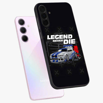 Midnight Racing Legacy Glass Case displayed in angled mockup highlighting dynamic automotive design with bold midnight aesthetic.